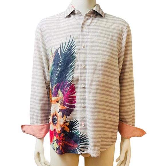 Tommy Bahama Men Linen Blend  Shirt Button Front Closure Floral Palms Print Sz M - Picture 8 of 16